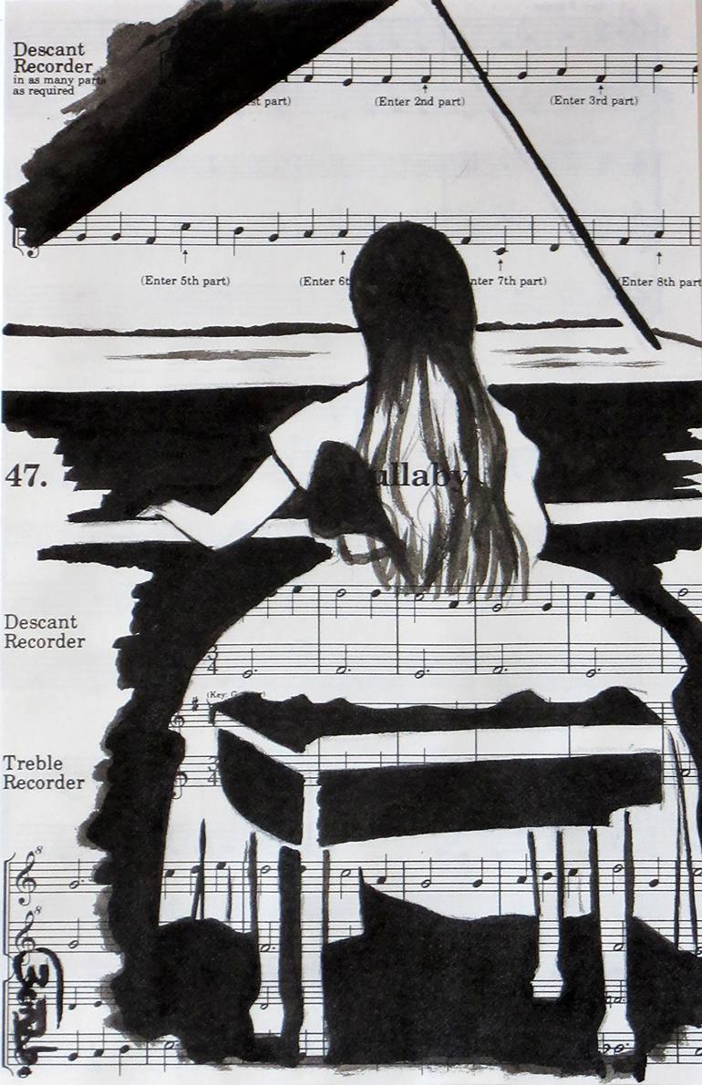 770x1191 Saatchi Art A Girl Playing Piano Painting By Banu Beyza - Girl Playing Piano Painting