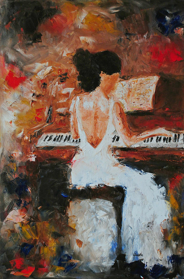 595x900 The Pianist Abstract Impressionism Music Piano Figure Oil Painting - Girl Playing Piano Painting