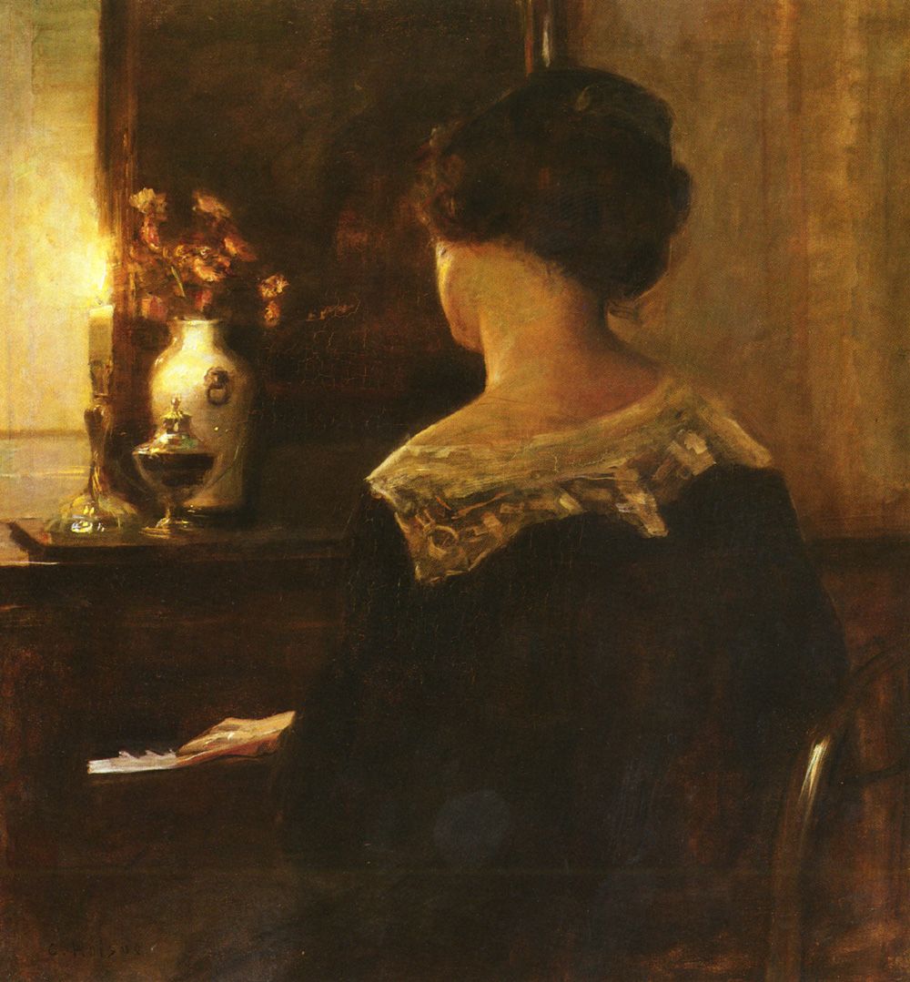 1000x1079 Woman Playing Piano By Carl Vilhelm Holsoe - Girl Playing Piano Painting