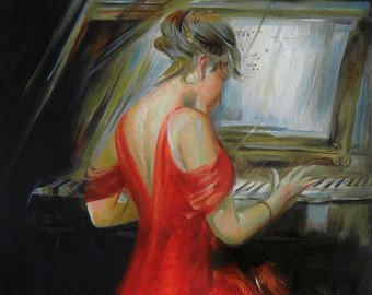 340x270 Woman Playing Piano Etsy - Girl Playing Piano Painting