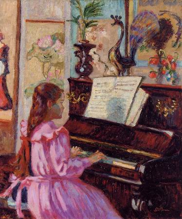 374x450 Young Girl - Girl Playing Piano Painting