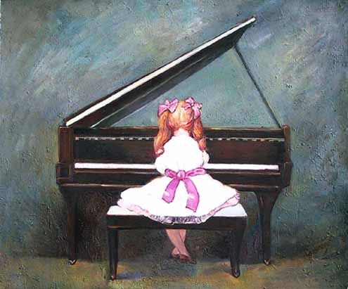 495x411 Cute Little Girls Playing Piano Art Gallery And Art Galleries - Girl Playing Piano Painting