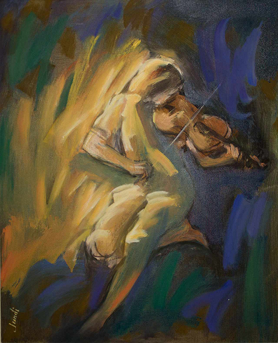 567x700 Girl Playing Violin By Artist Ziad Jundi Painting Oil On Canvas - Girl Playing Violin Painting