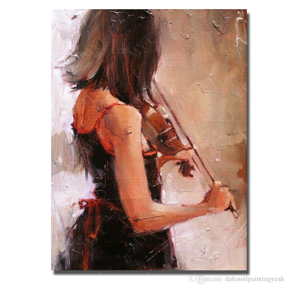 1000x1000 2018 Beautiful Girl Play Violin Oil Painting Modern Home Decor - Girl Playing Violin Painting