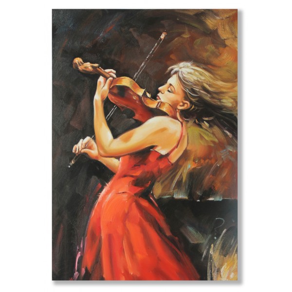 600x600 Hand Painted (Girl Playing Violin) 1 Piece Gallery Wrapped - Girl Playing Violin Painting