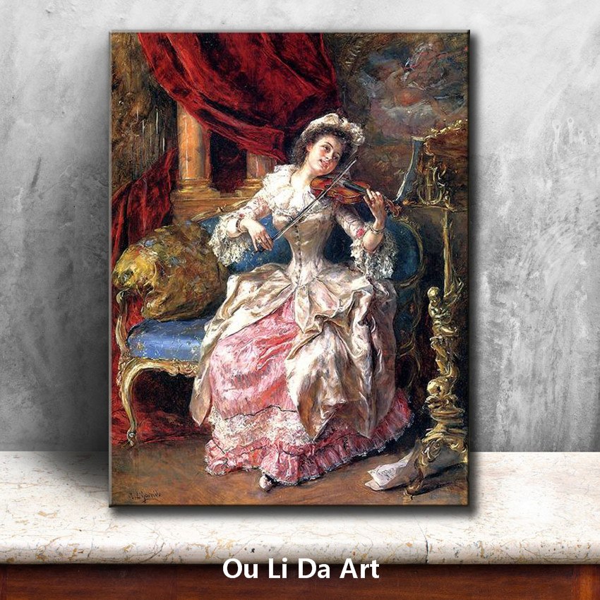 850x850 Classical Court Figures Girl Playing Violin Scenery Oil Paintings - Girl Playing Violin Painting