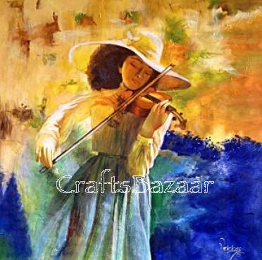 372x369 Adorable Painting Of Girl Playing Violin Made Of Acrylic On Canvas - Girl Playing Violin Painting