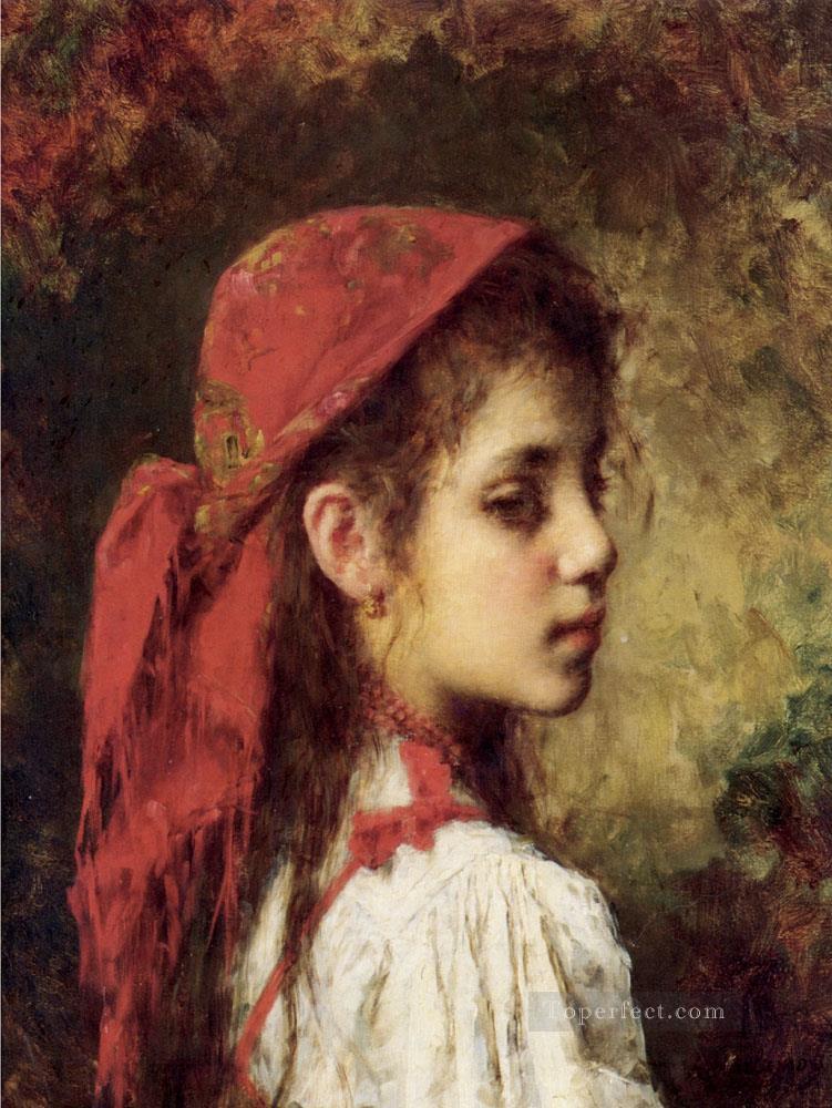 751x1000 Portrait Of A Young Girl In A Red Kerchief Girl Portrait Alexei - Girl Portrait Painting