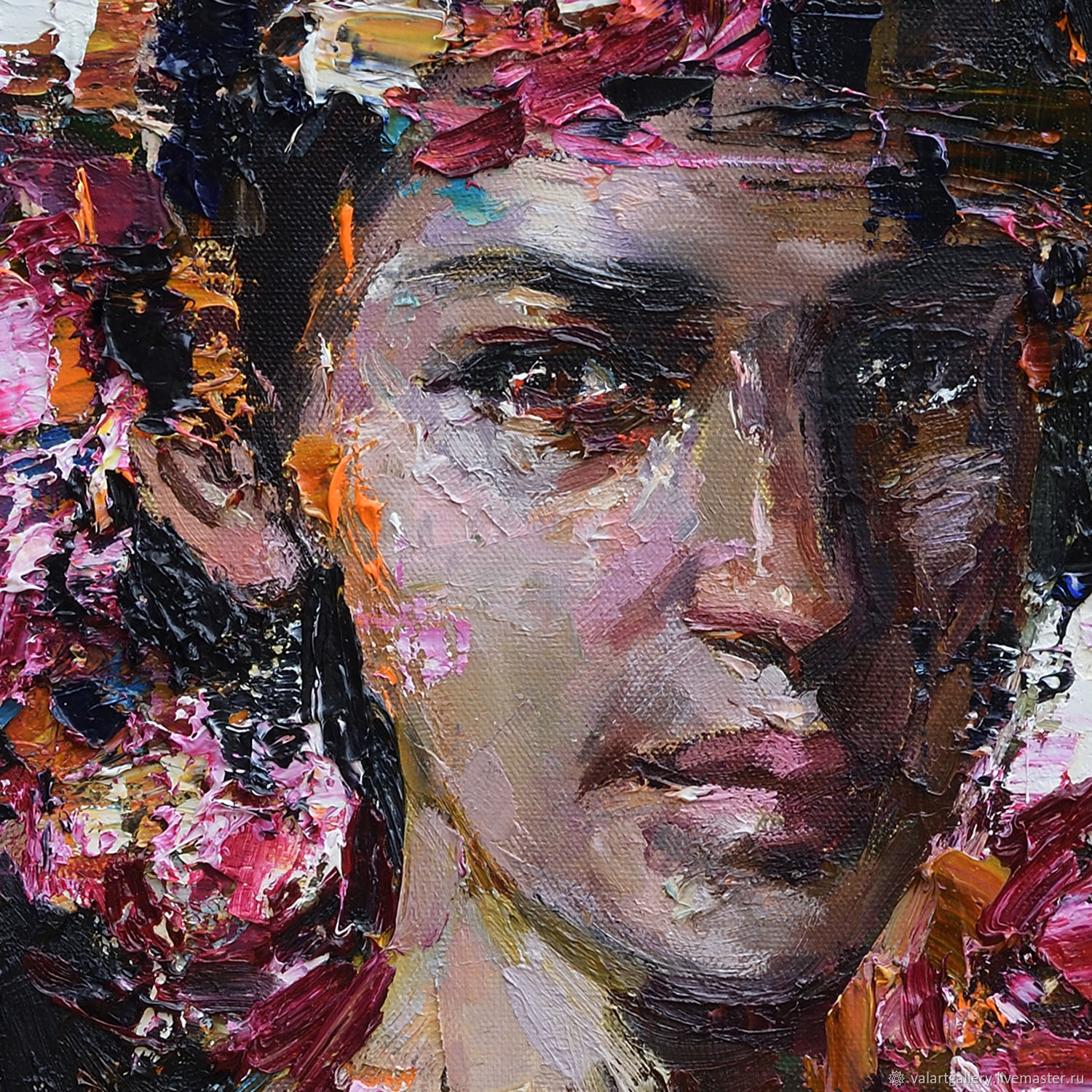 1500x1500 Abstract Girl With Flowers - Girl Portrait Painting