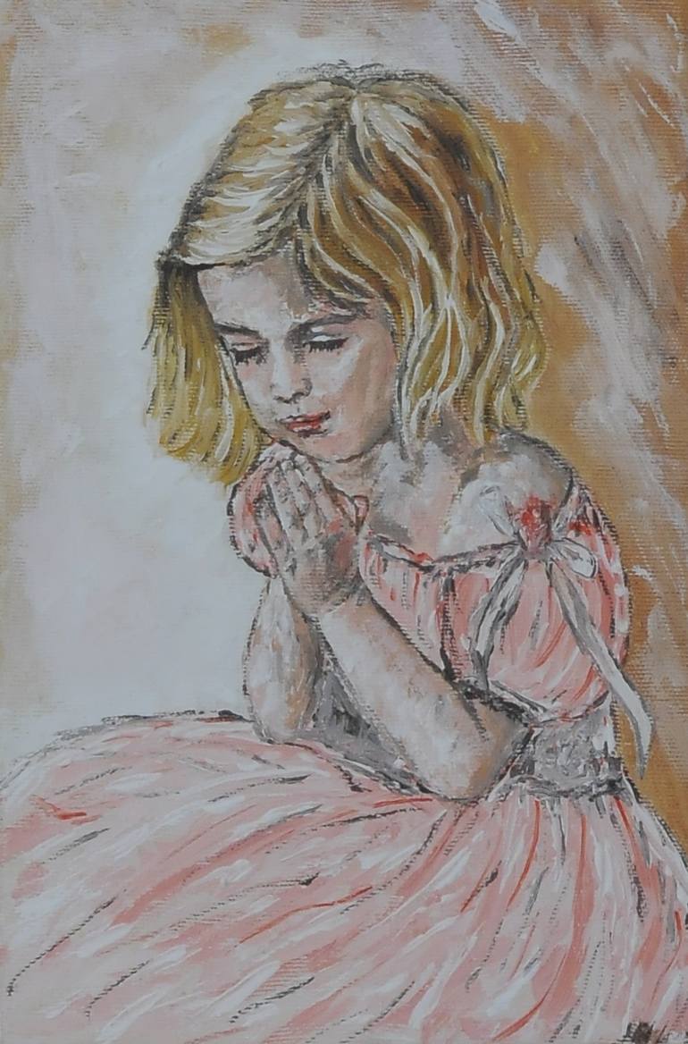 770x1168 Saatchi Art Little Girl Praying - Girl Praying Painting