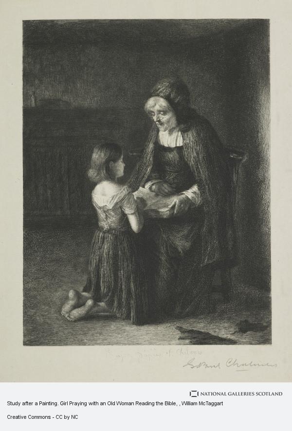 600x887 Study After A Painting. Girl Praying With An Old Woman Reading - Girl Praying Painting