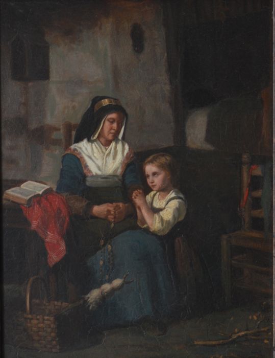 539x700 Unknown (19th Century) Girl Praying On Mom's Knees - Girl Praying Painting