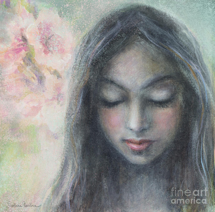 900x886 Woman Praying Meditation Painting Print Painting By Svetlana Novikova - Girl Praying Painting