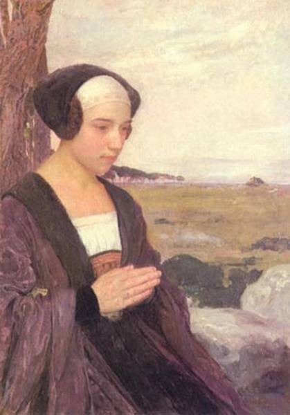 419x600 Breton Girl Praying By Edgar Maxence - Girl Praying Painting