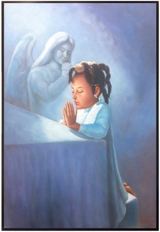 519x751 Christian Original Angelic Prayer Faith Black Art Oil - Girl Praying Painting