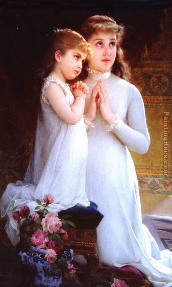 588x980 Emile Munier Two Girls Praying Painting Anysize 50% Off - Girl Praying Painting