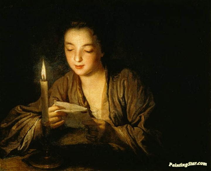 720x583 Girl Reading A Letter By Candlelight Artwork By Jean Baptiste - Girl Reading Painting