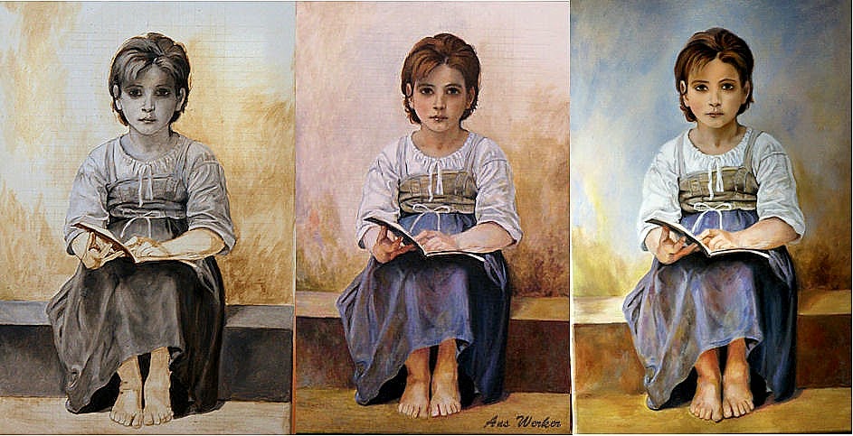 943x483 Art Now And Then Painting Girls - Girl Reading Painting