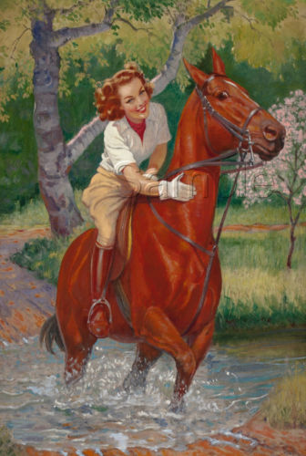 336x500 Equestrian Pin Up Girl Horse Horseback Riding Vintage Canvas Art - Girl Riding Horse Painting