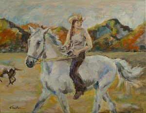 300x232 Girl Riding Horse Paintings - Girl Riding Horse Painting