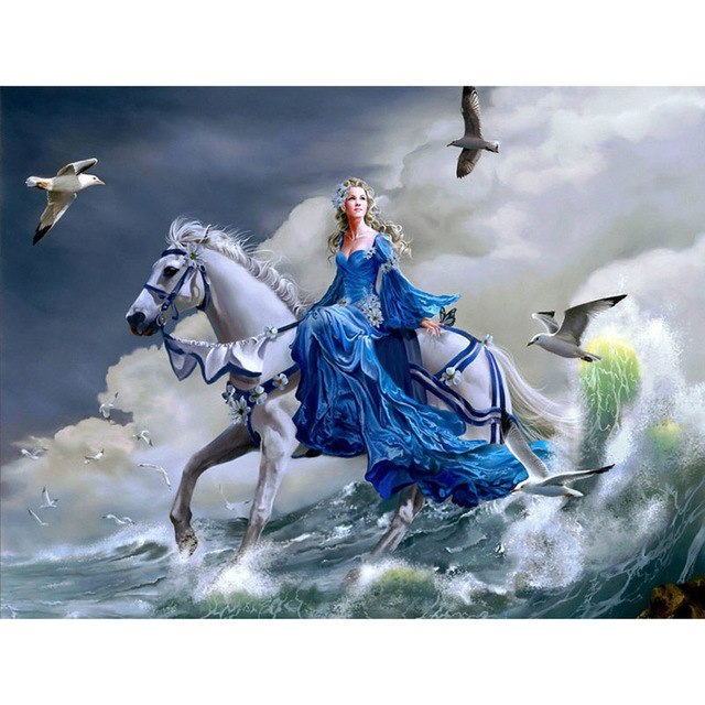 640x640 5d Diy Diamond Painting Girl Riding Horse Cloth Canvas Cross Stich - Girl Riding Horse Painting