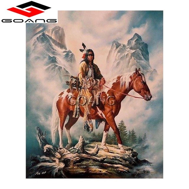 640x640 Diamond Mosaic Pattern 5d Diy Diamond Embroidery India Girl Riding - Girl Riding Horse Painting