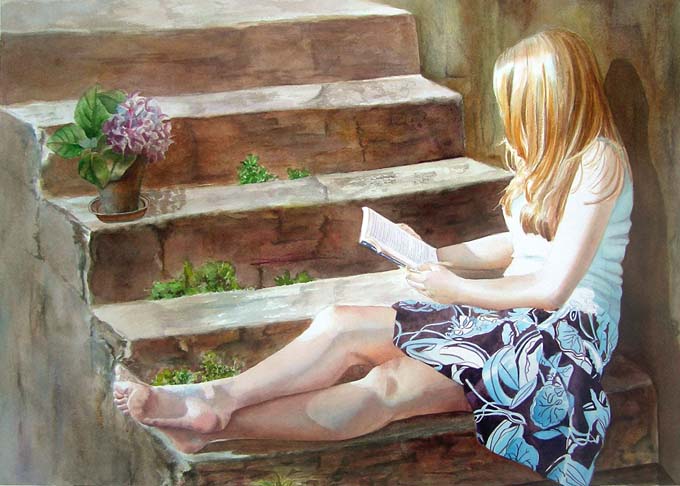 680x486 Figurative Watercolor Painting - Girl Sitting Painting