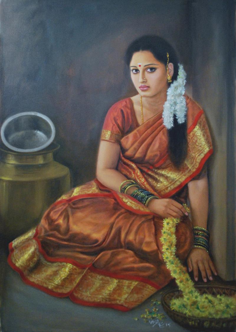 800x1124 Girl Sitting By Artist Vishalandra Dakur Figurative Art Oil - Girl Sitting Painting