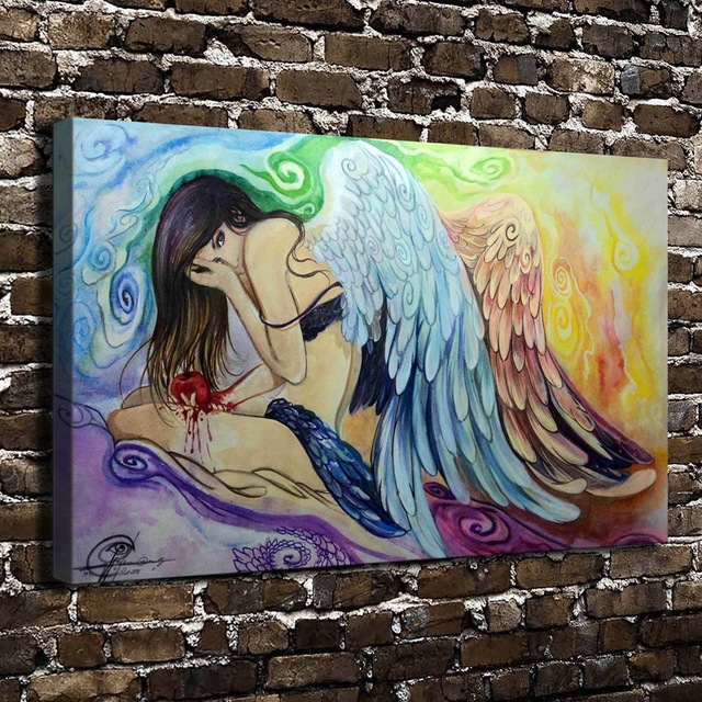 640x640 A1103 Girl Angel Wings Sitting Figure Scenery.hd Canvas Print Home - Girl Sitting Painting