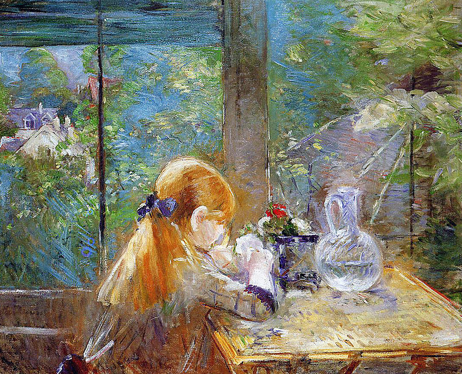 900x729 Red Haired Girl Sitting On A Veranda Painting By Berthe Morisot - Girl Sitting Painting