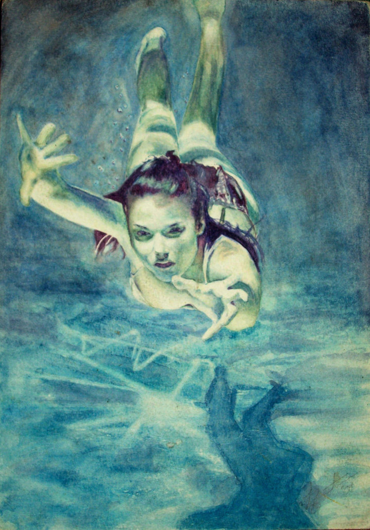747x1069 Girl Underwater By Smilinlewie - Girl Underwater Painting