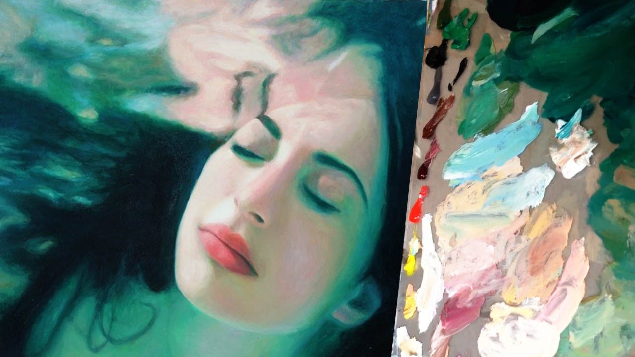 1280x720 Haven Real Time Color Mixing And Oil Painting Demonstration - Girl Underwater Painting