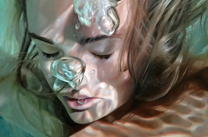 880x580 Realistic Underwater Paintings Inspired By My Memories Of Water - Girl Underwater Painting