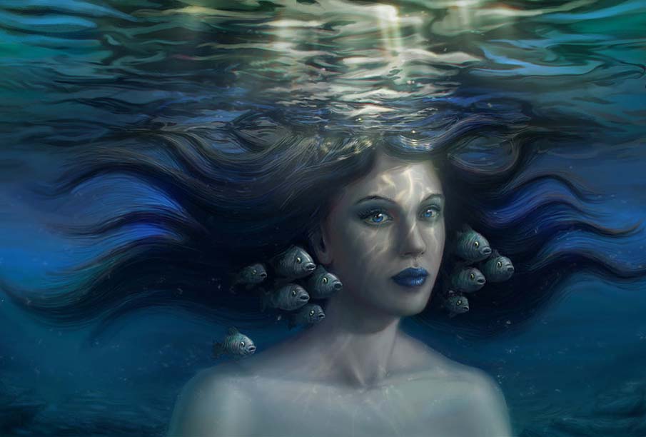 905x612 50 Breathtaking And Mystical Underwater Digital Paintings - Girl Underwater Painting