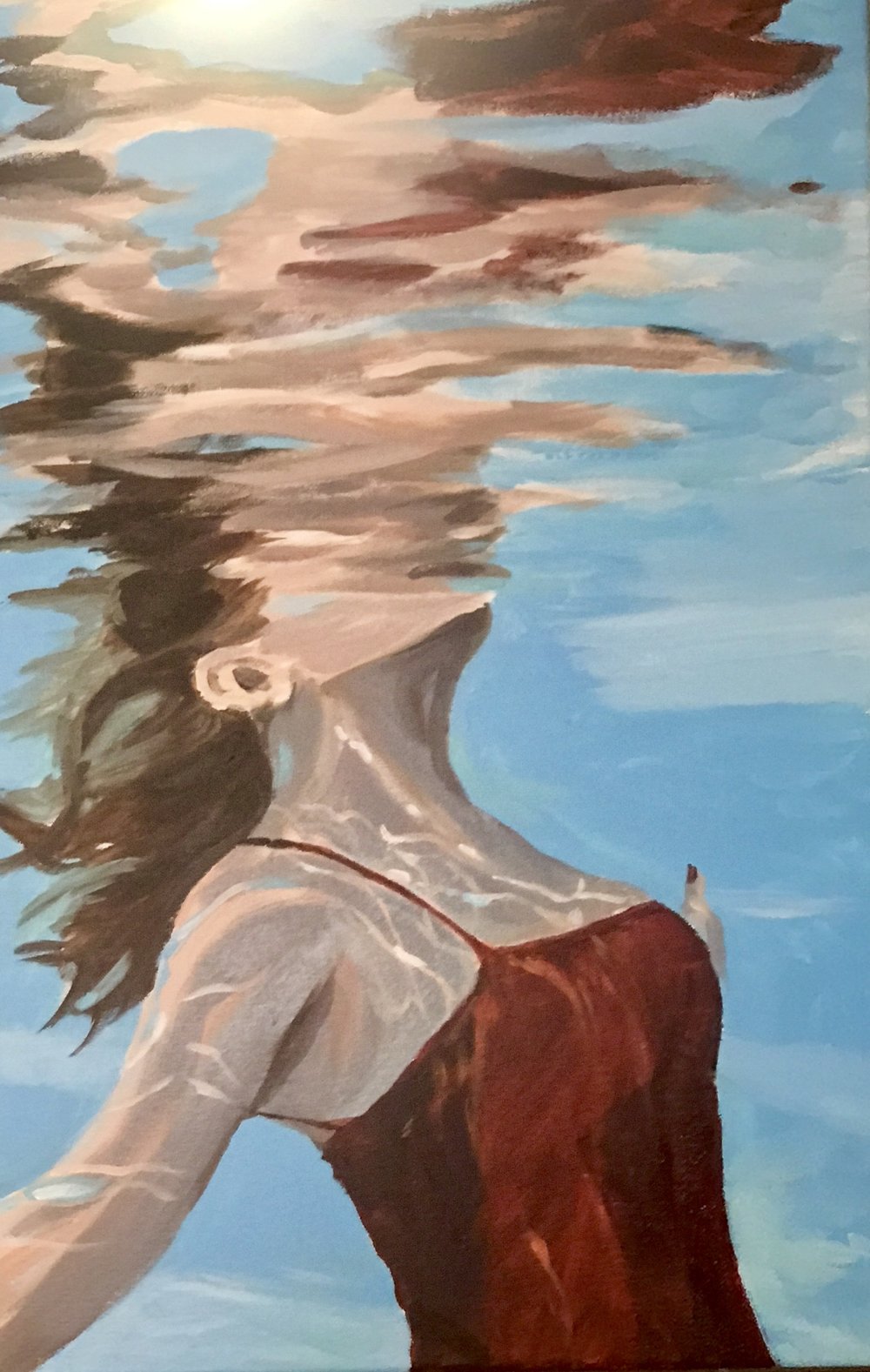 1000x1577 Underwater Gloria Estefanell Paintings - Girl Underwater Painting