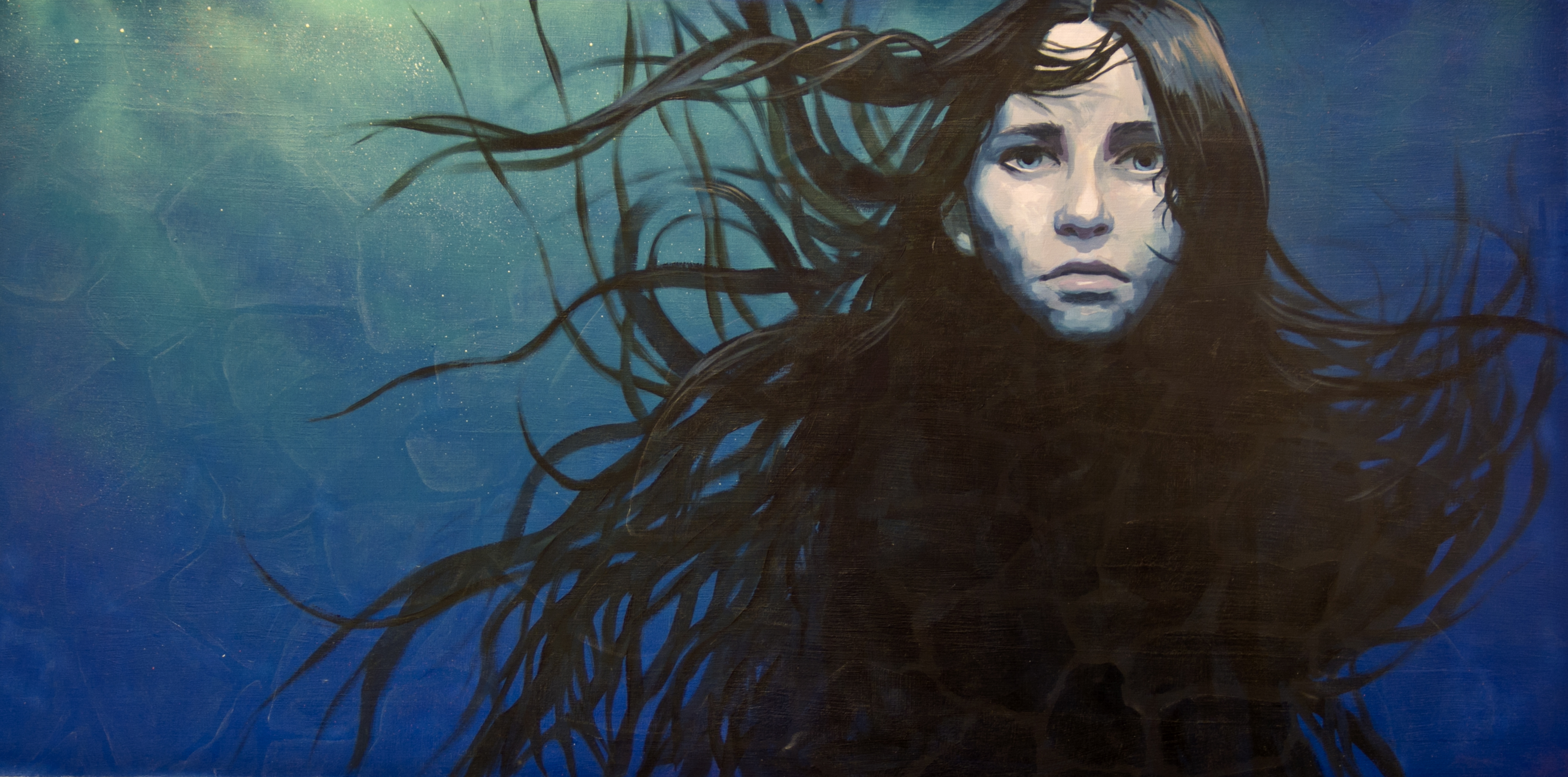 3640x1804 Underwater Girl Robin Design - Girl Underwater Painting