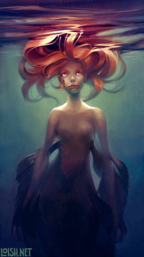 484x864 Sulky Mermaid Underwater Sea Fish Girl Digital Art Photoshop - Girl Underwater Painting