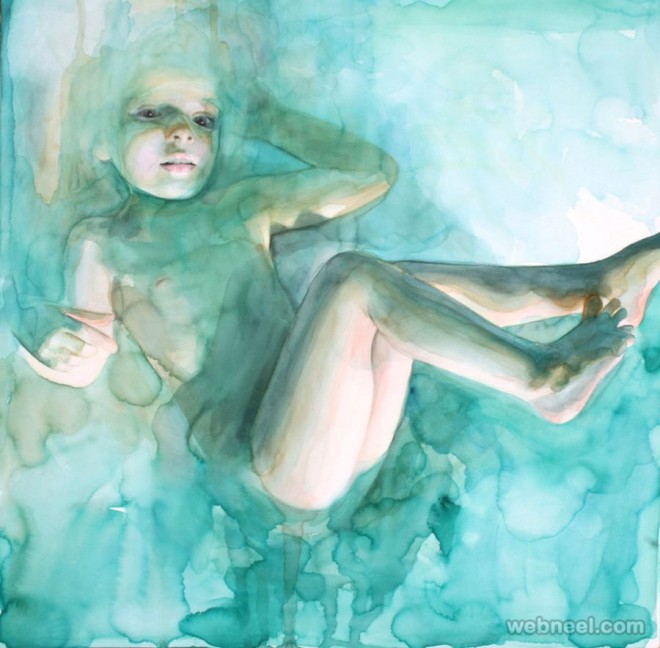 660x648 Underwater Watercolor Painting By Ali Cavanaugh 10 - Girl Underwater Painting