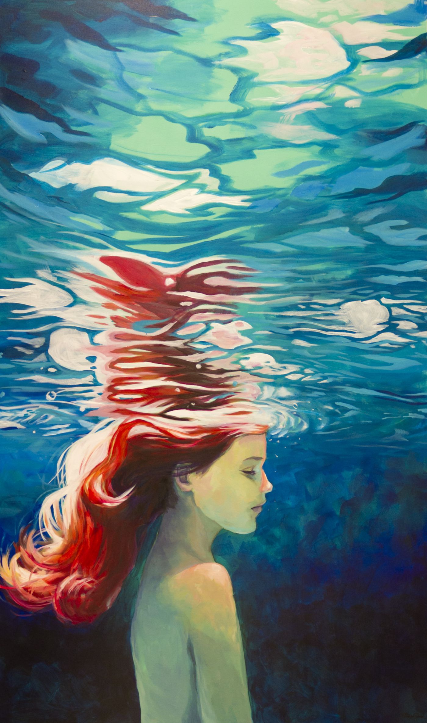 1400x2370 A Painting Of A Girl Under Water Robin Good - Girl Underwater Painting