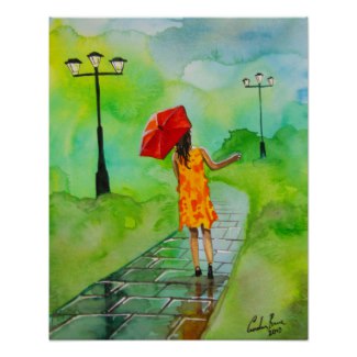 325x325 Text Only) My Rainy Day Street Scene Paintings - Girl Walking In The Rain Painting