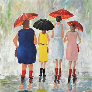 300x299 Walking In The Rain Paintings Fine Art America - Girl Walking In The Rain Painting