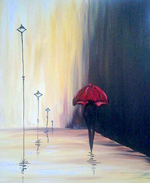 300x366 Walking In The Rain - Girl Walking In The Rain Painting