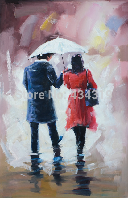 415x640 Love Couple Walking In The Rain Oil Painting On Canvas Home - Girl Walking In The Rain Painting