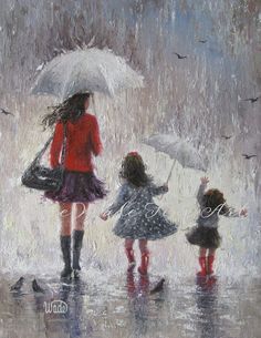 236x305 Painting Women Walking Dogs In The Rain - Girl Walking In The Rain Painting