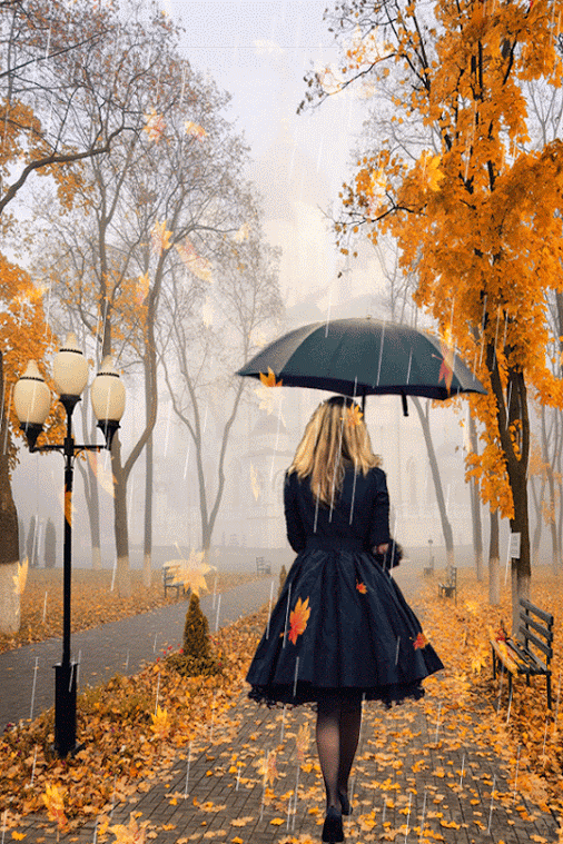 506x759 - Girl Walking In The Rain Painting