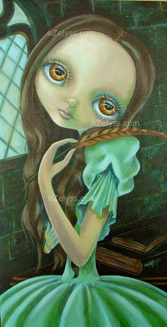 327x640 Big Eyed Art By Zelyss Finished Painting Natalia's Quill (Big - Girl With Big Eyes Painting