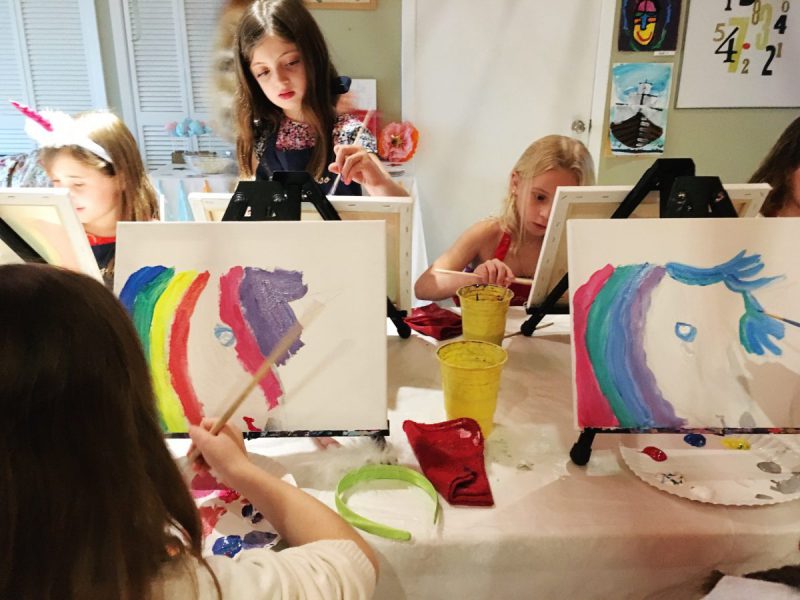 800x600 A Unicorn Painting Party For Girls To Be Simply Happy - Girl With Blue Headband Painting