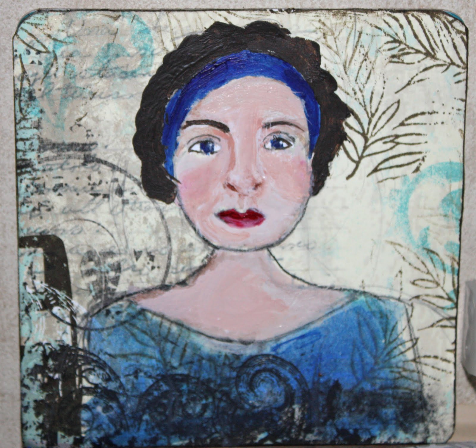 1600x1506 The Queen Of Creativity Painting On Coasters - Girl With Blue Headband Painting