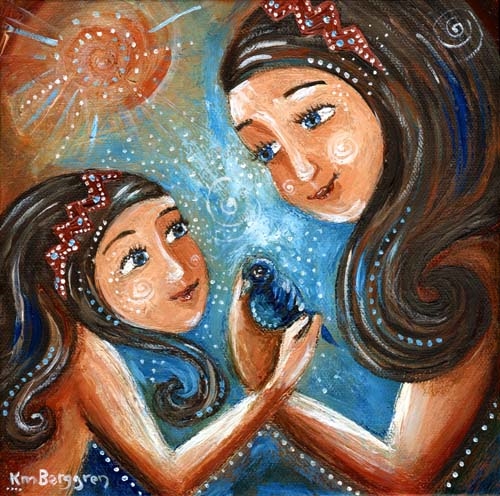 500x496 Mother, Woman, Mother And Daughter, Blue Eyes, Motherhood, Bird - Girl With Blue Headband Painting