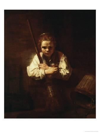 338x450 Girl With A Broom, 1640 Giclee Print By Rembrandt Van Rijn - Girl With Broom Painting